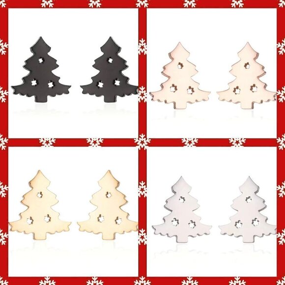 Christmas Tree Stainless Steel Stud Small Earrings #1146 - Picture 1 of 8